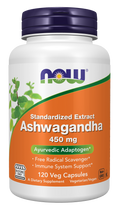 NOW Foods Ashwagandha 450 mg - 120 Veg Capsules front package image