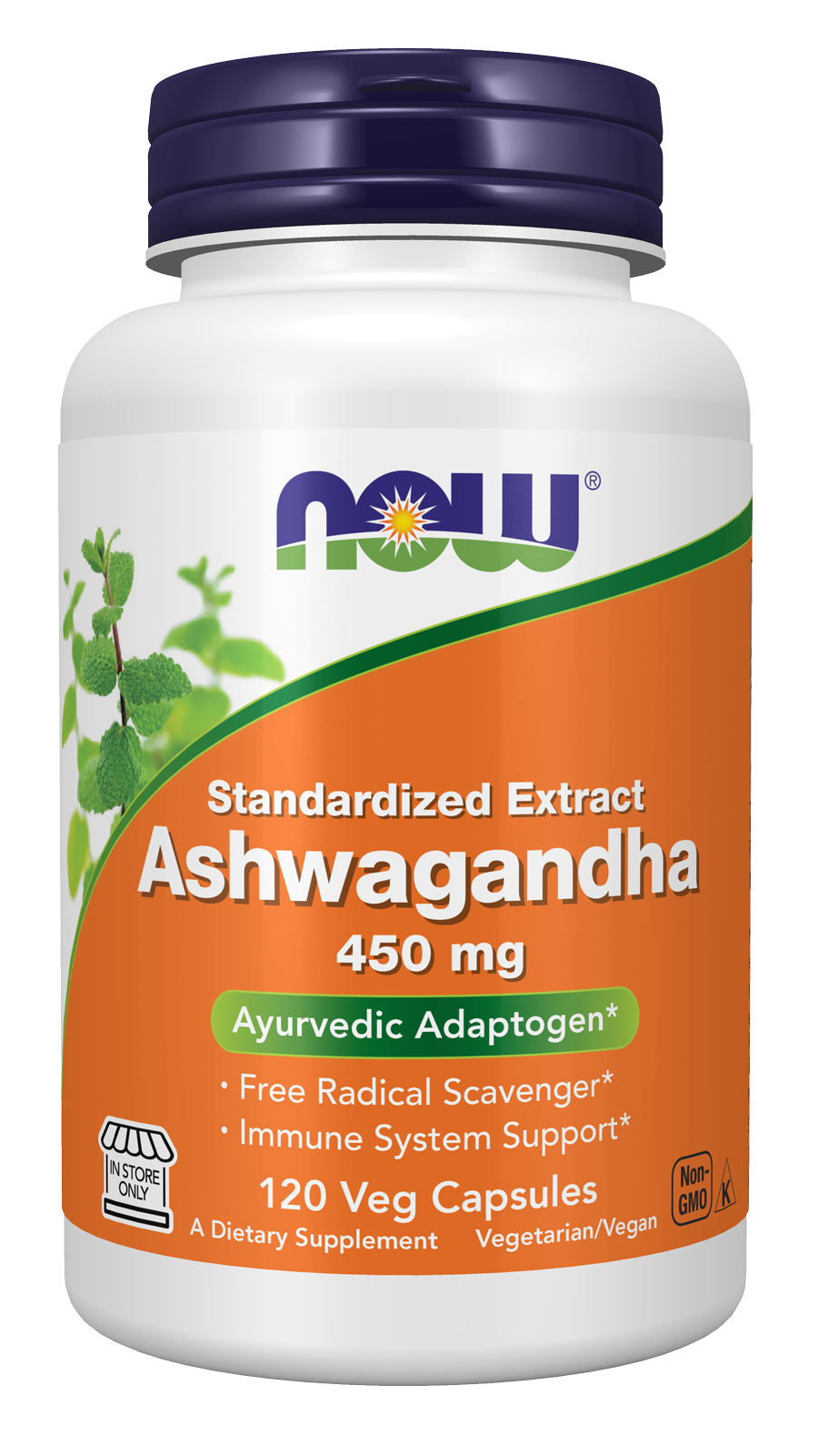NOW Foods Ashwagandha 450 mg - 120 Veg Capsules front package image