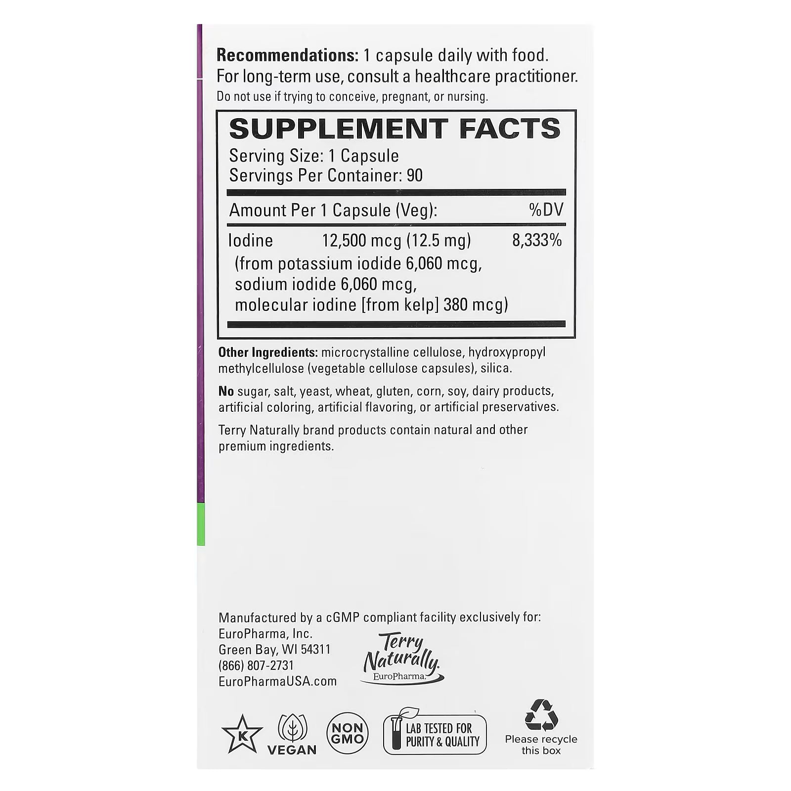 Terry Naturally Tri-Iodine 12.5 mg - Thyroid Support (90 Capsules)