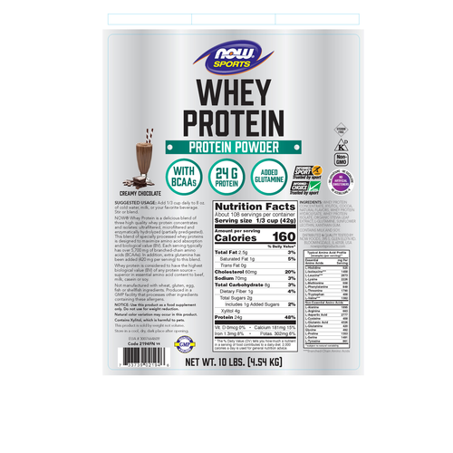 NOW Sports Whey Protein Creamy Chocolate Complete Protein Bulk | 10 lb