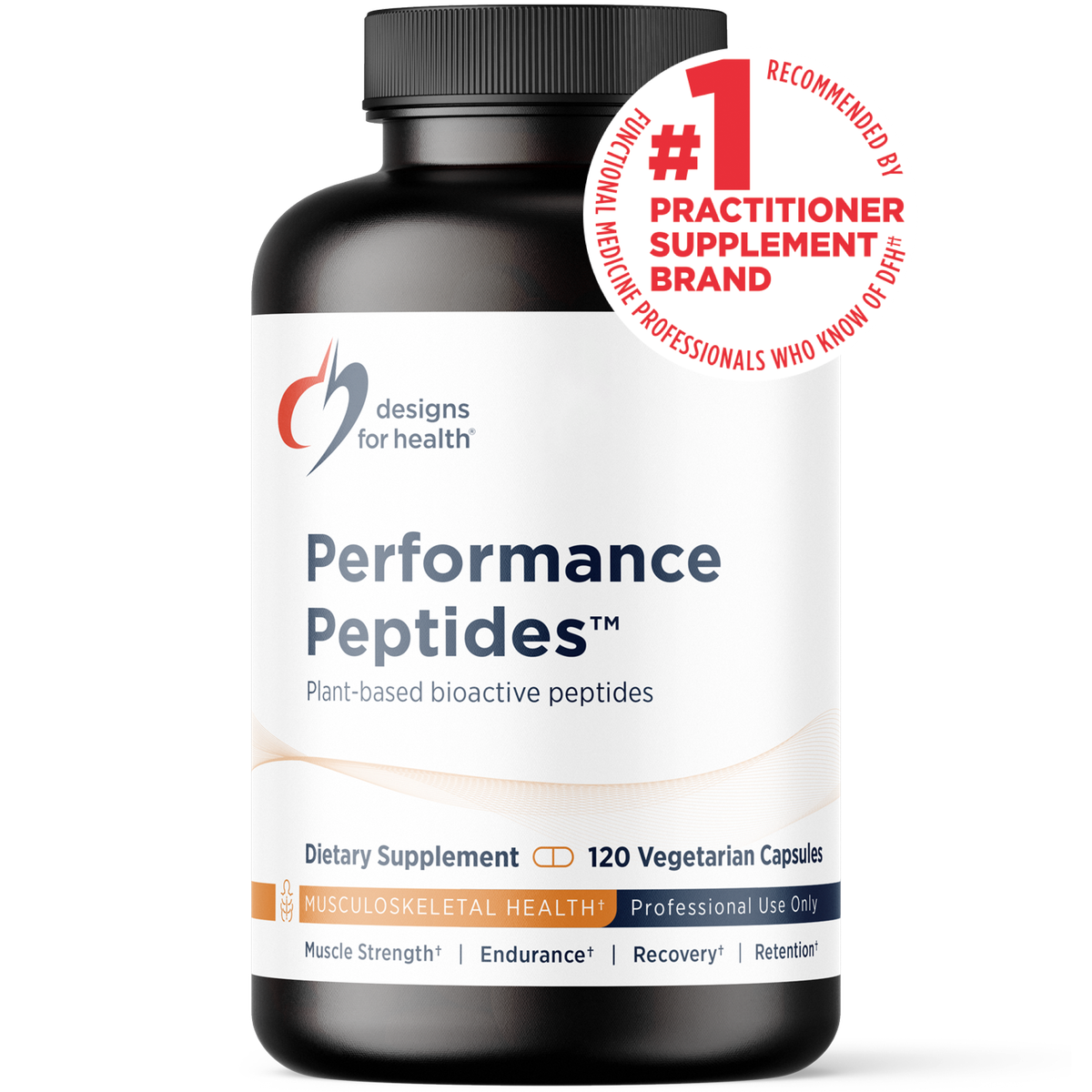 Designs for Health Performance Peptides 120 Vegetarian Capsules front label