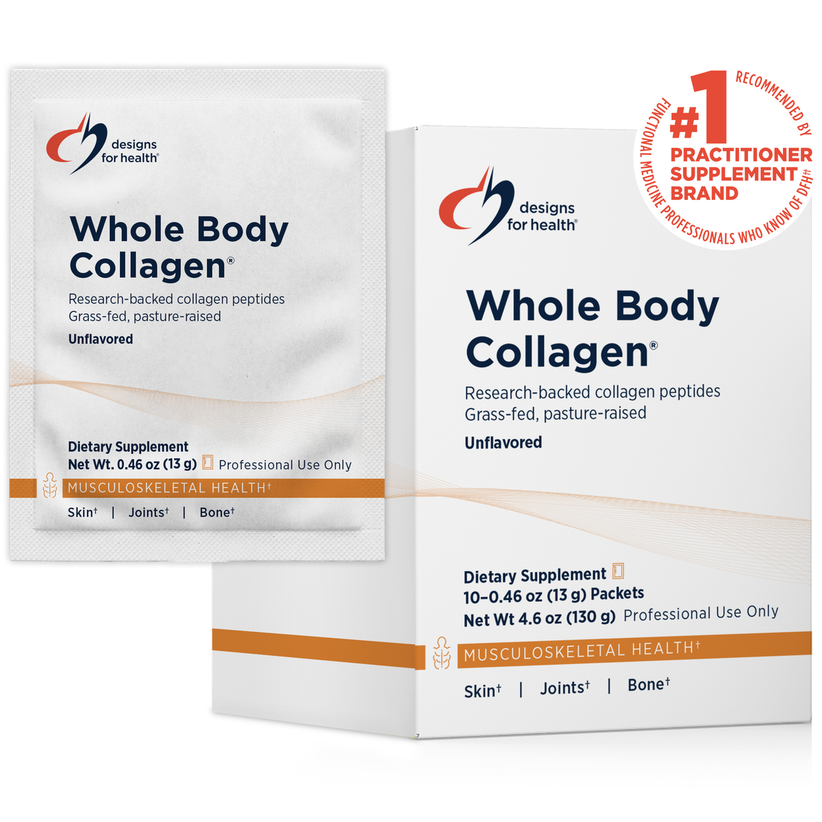 Designs for Health Whole Body Collagen 10 single-use packets 10 - 0.46 oz (13 g) Packets front label