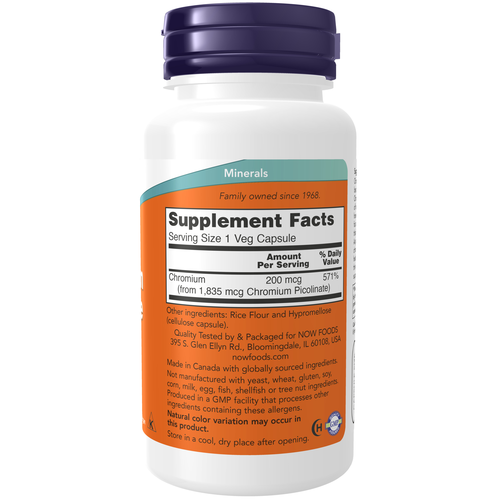 NOW Foods Chromium Picolinate 200 mcg 100 Veg Capsules