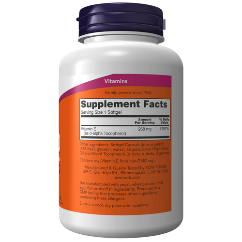 NOW Foods Vitamin E-400 Mixed Tocopherols 250 Softgels | Value Size