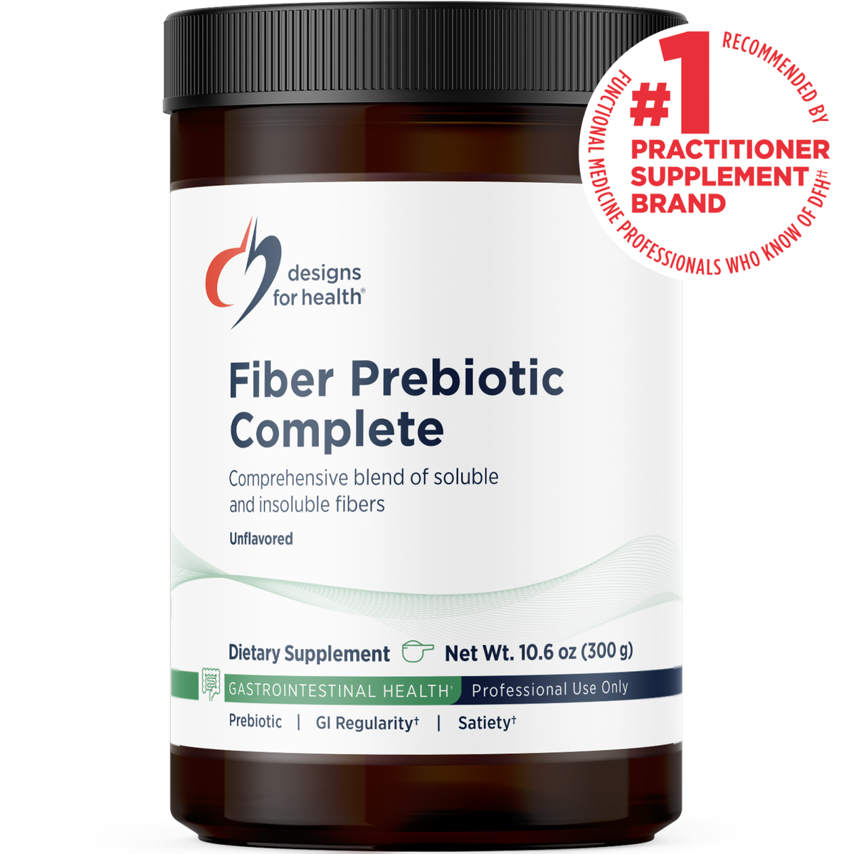 Designs for Health Fiber Prebiotic Complete 300 g (10.6 oz) powder front label