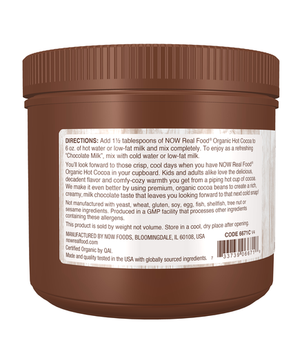 NOW Foods Organic Hot Cocoa 14 oz | Rich Chocolate Drink Mix