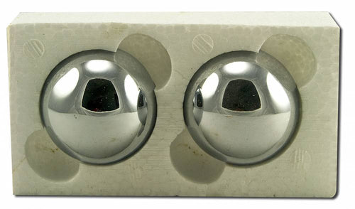 Two polished Acuspheres 45 mm reflex balls in their package