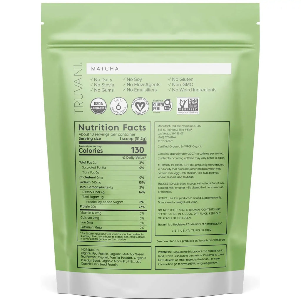 Truvani Matcha Plant Protein Powder - 10 Servings