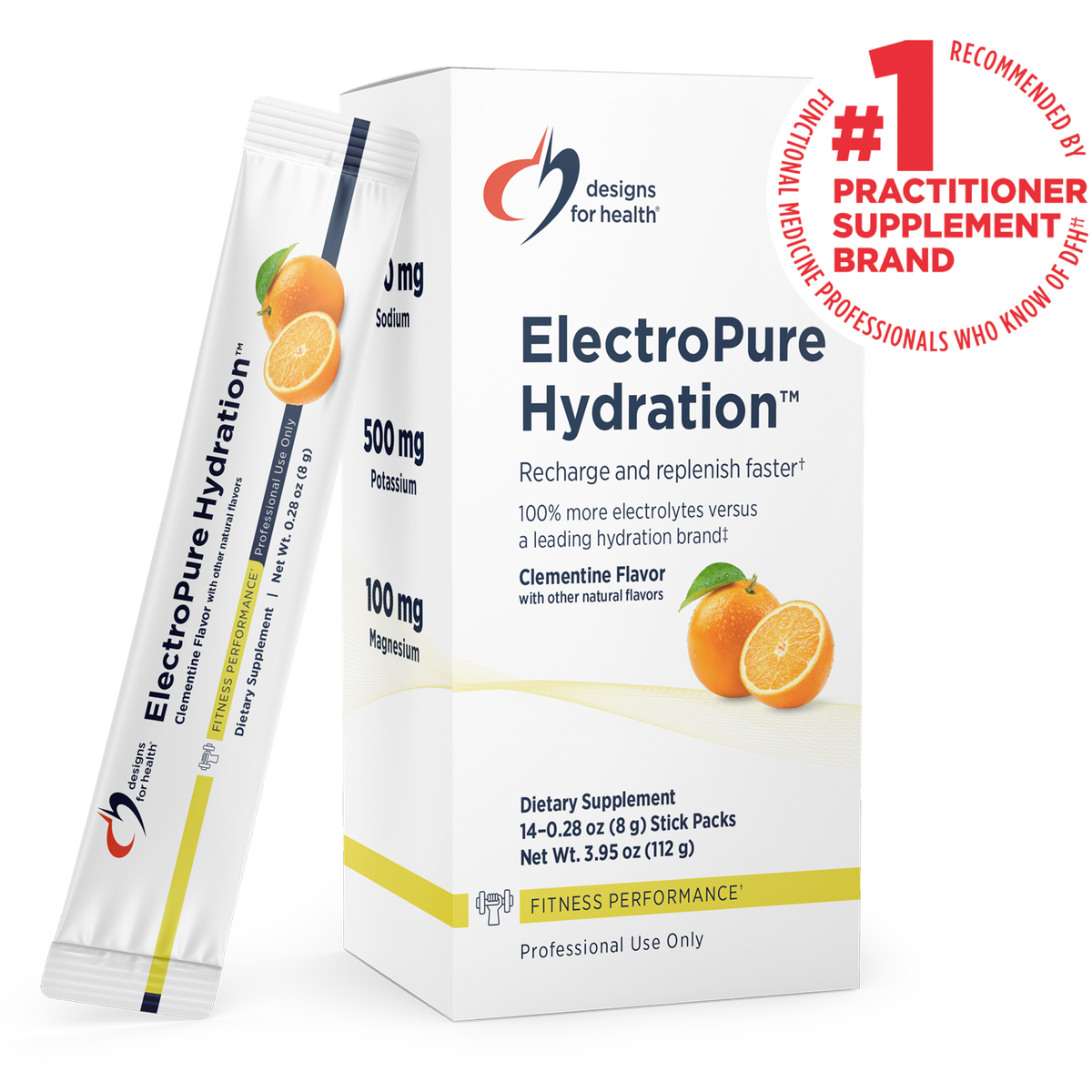 Designs for Health ElectroPure Hydration Clementine 14 sticks front label