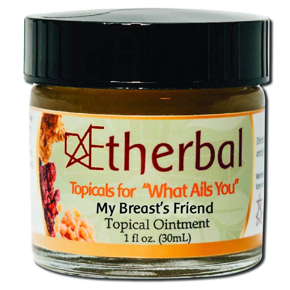 Aetherbal My Breast's Friend topical ointment in a 1 fl oz amber jar with black lid