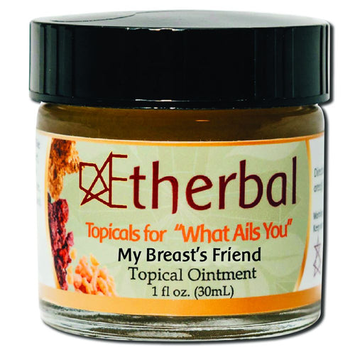 Aetherbal My Breast's Friend topical ointment in a 1 fl oz amber jar with black lid