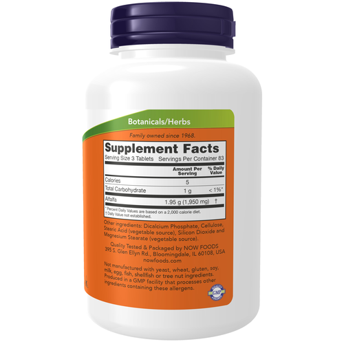 NOW Foods Alfalfa 650 mg 500 Tablets | Chlorophyll & Whole-Food Nutrients product image 2