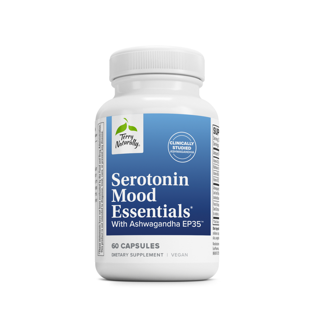Terry Naturally Serotonin Mood Essentials 60 Capsules front label on a light background