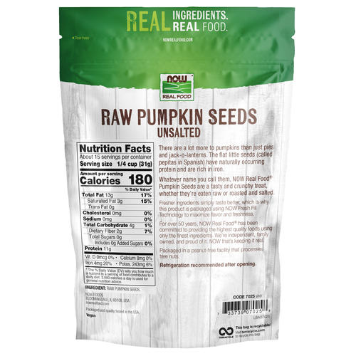 NOW Foods Raw Unsalted Pumpkin Seeds Pepitas 1 lb | Bulk Value