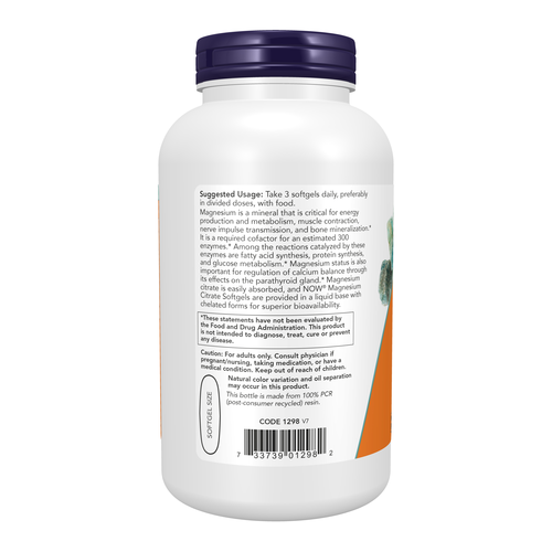 NOW Foods Magnesium Citrate 120 mg 180 Softgels | Gentle Magnesium