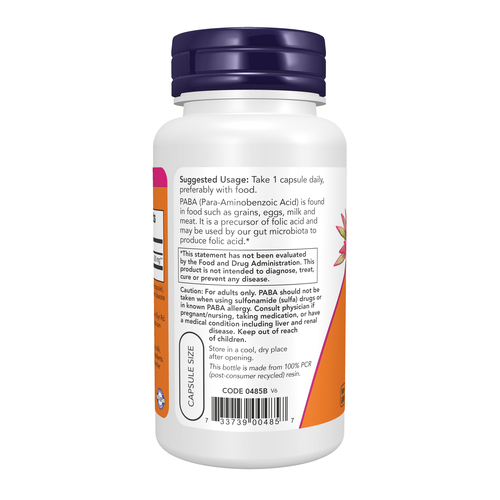 NOW Foods PABA 500 mg 100 Veg Capsules