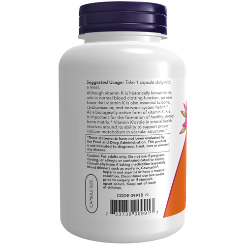 NOW Foods Vitamin K-2 100 mcg MK-4 250 Veg Capsules