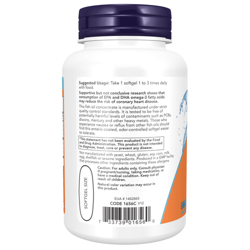 NOW Foods Omega-3 Enteric Coated Fish Oil 90 Softgels
