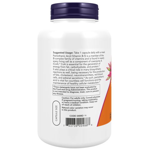NOW Foods Pantothenic Acid 500 mg 250 Veg Capsules