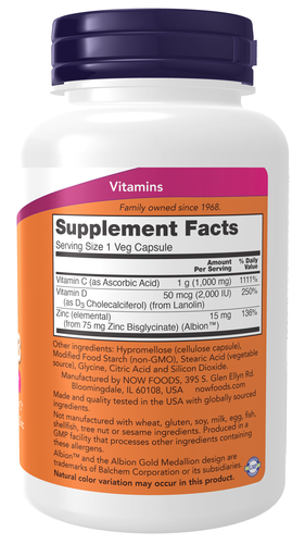 NOW Foods C-1000 + Zinc & D3 100 Veg Capsules