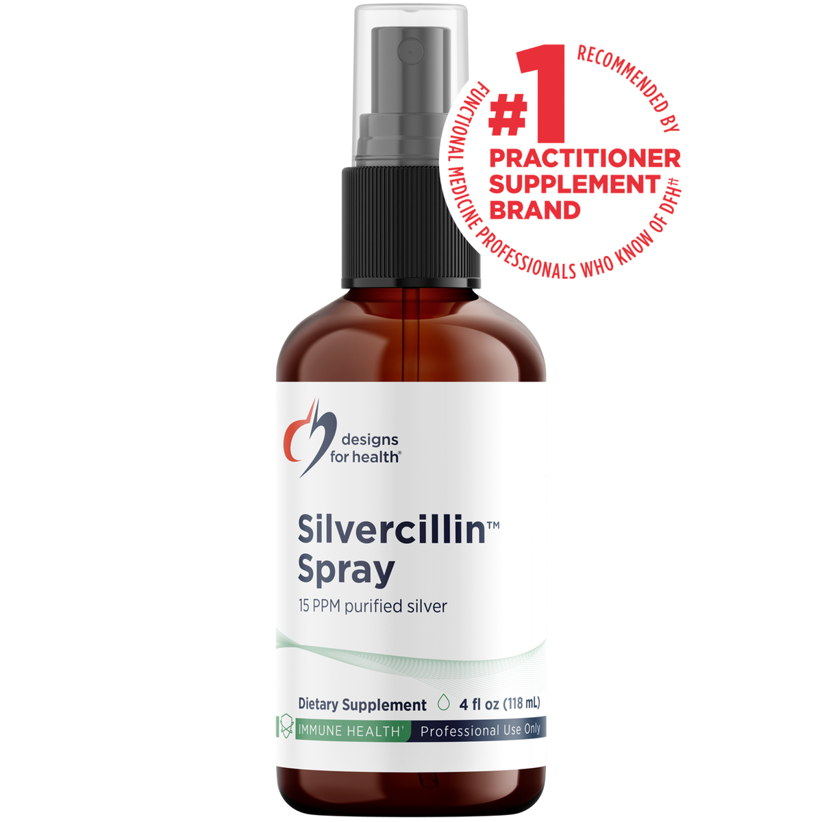 Designs for Health Silvercillin Spray 4 fl oz (118 mL) liquid front label