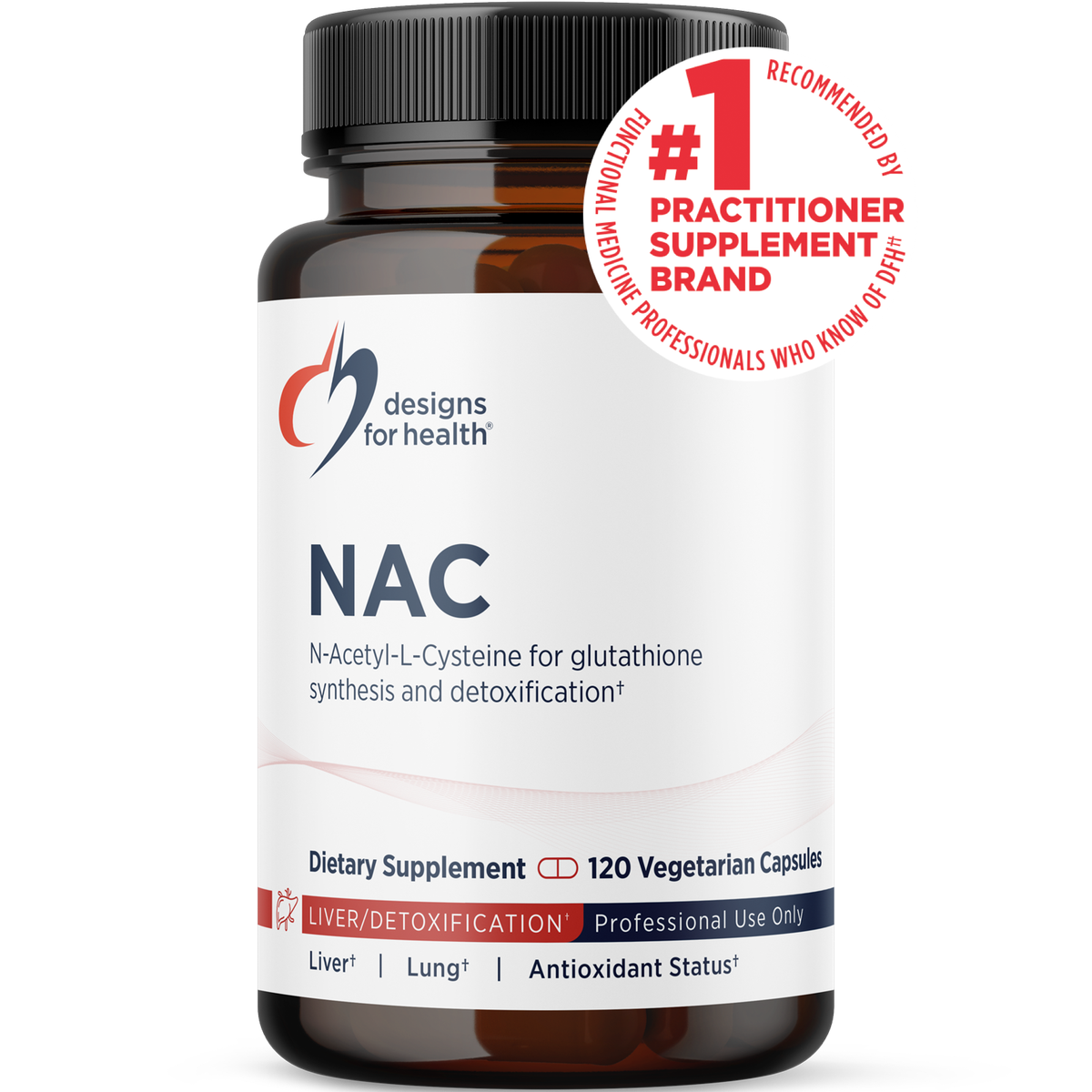 Designs for Health N-Acetyl-L-Cysteine (NAC) 120 capsules front label