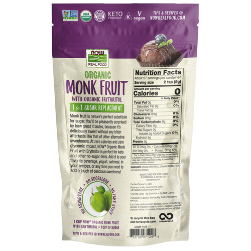 NOW Foods Organic Monk Fruit with Erythritol Powder 1 Lb