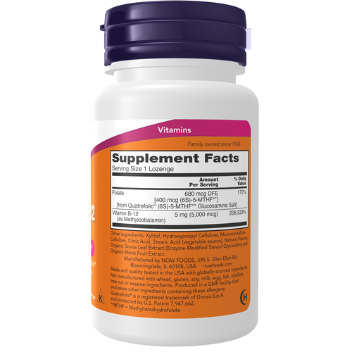 NOW Foods Methyl B-12 5,000 mcg 120 Lozenges | Active Methylcobalamin