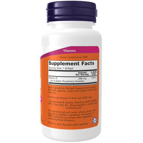 NOW Foods Vitamin E-400 D-Alpha Tocopheryl 100 Softgels | Natural E