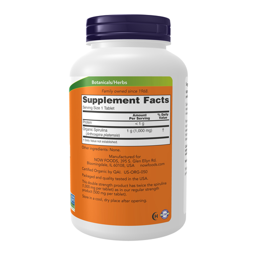 NOW Foods Organic Spirulina 1000 mg 240 Tablets | Double Strength