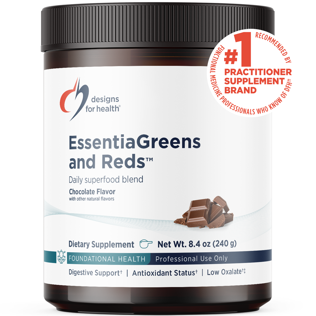 Designs for Health EssentiaGreens and Reds 240 g front label