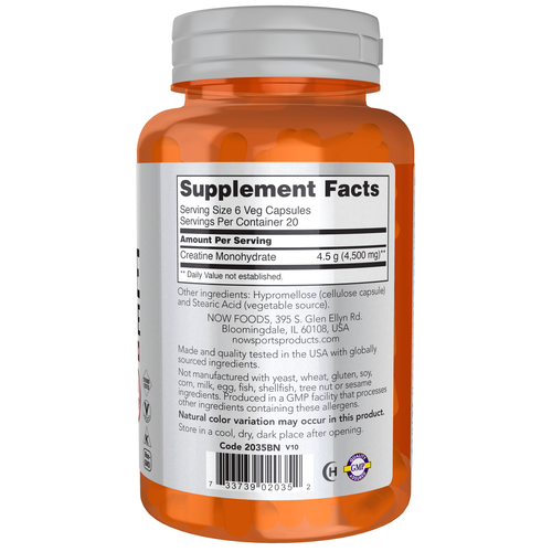 NOW Sports Creatine Monohydrate 750 mg 120 Vegcaps