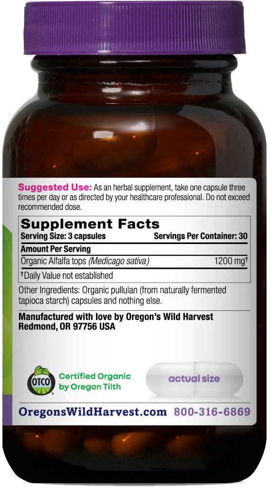 Oregon's Wild Harvest Alfalfa 90 Organic Vegan Capsules