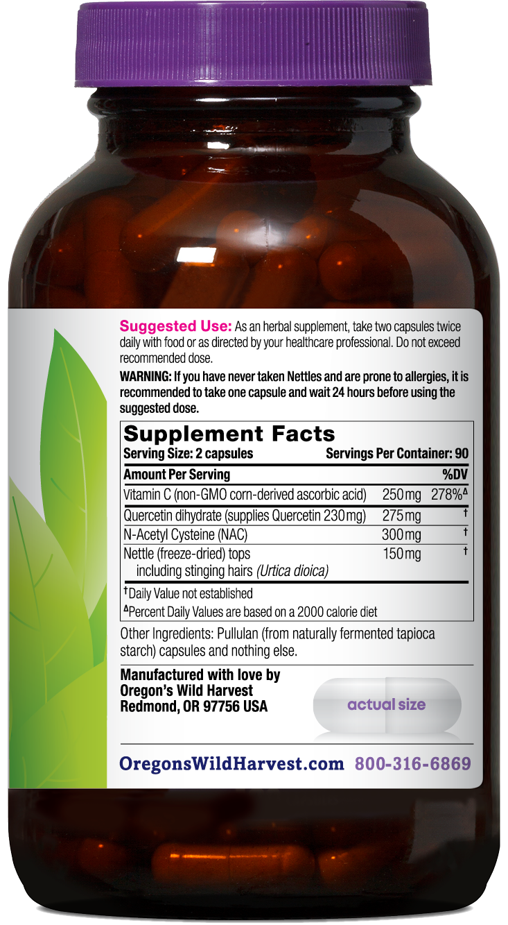 Oregon's Wild Harvest Aller-Aid with Quercetin 180 Capsules right side