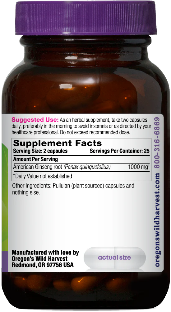 Oregon's Wild Harvest American Ginseng 50 Vegan Capsules