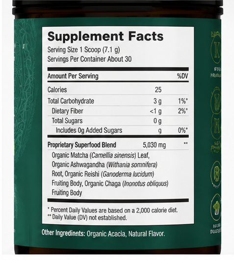 Ancient Nutrition Ancient Elixirs Superfood Matcha 7.5 oz – supplement facts panel