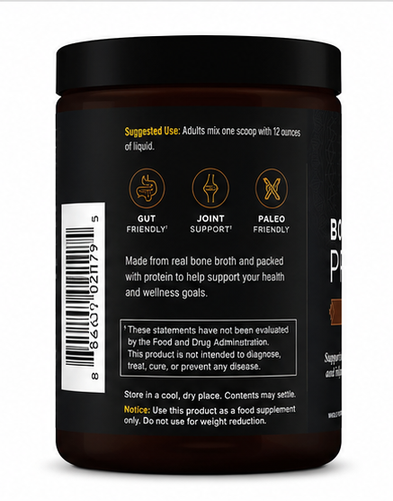 Ancient Nutrition Bone Broth Protein Chocolate 1.1 lb – front label view