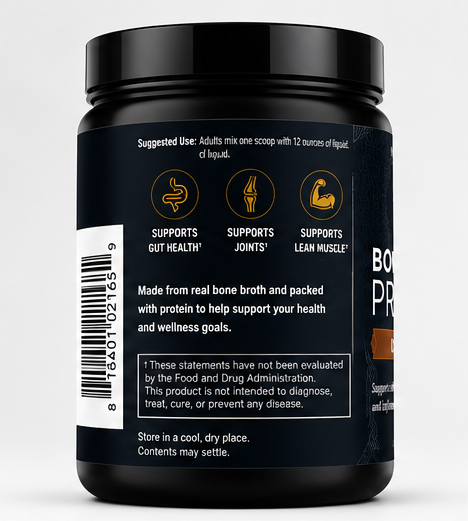 Ancient Nutrition Bone Broth Protein Chocolate 2.2 lbs – front label view