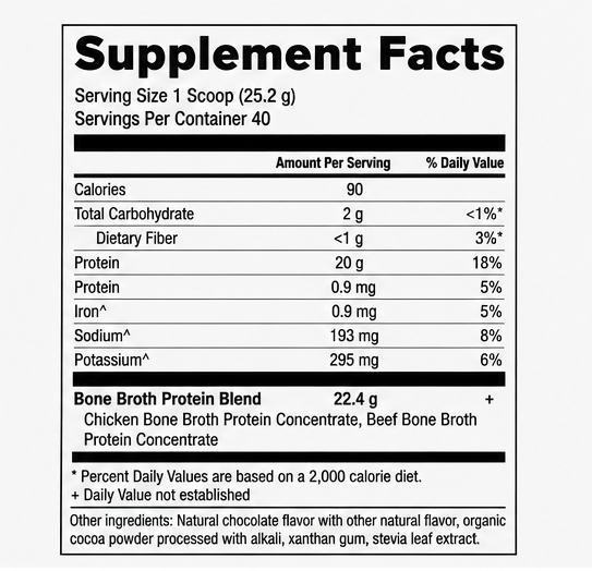 Ancient Nutrition Bone Broth Protein Chocolate 2.2 lbs – supplement facts panel