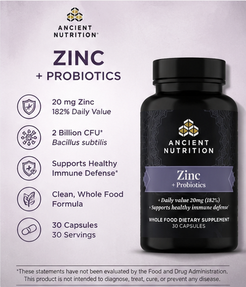 Ancient Nutrition Ancient Nutrients Zinc + Probiotics 30 Capsules – zinc and probiotic capsules