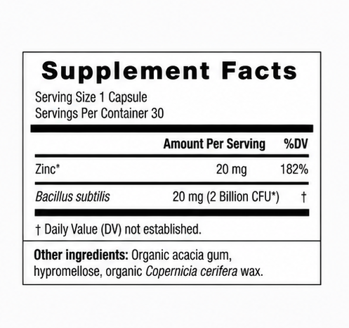 Ancient Nutrition Ancient Nutrients Zinc + Probiotics 30 Capsules – supplement facts panel