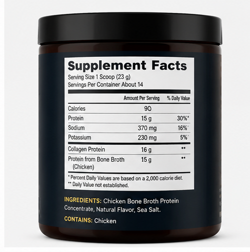 A dark amber supplement jar with a black lid and a white Supplement Facts label, photographed on a clean white background.
