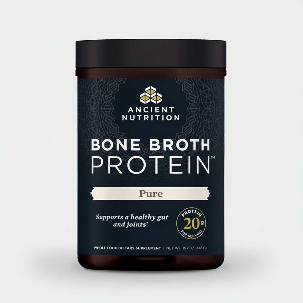 Ancient Nutrition Bone Broth Protein container on a white background