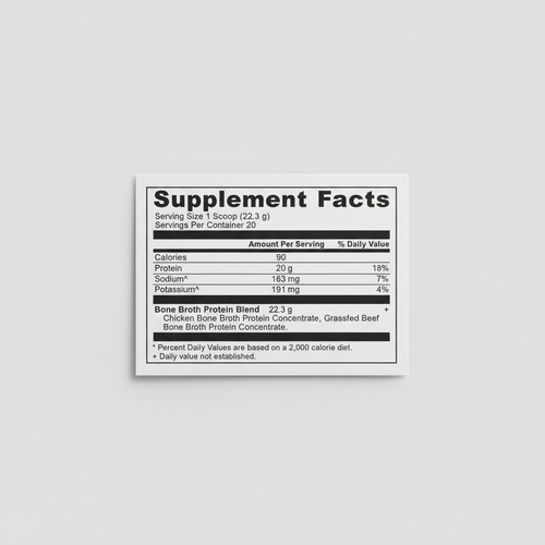 Supplement facts label for a protein product on a white background