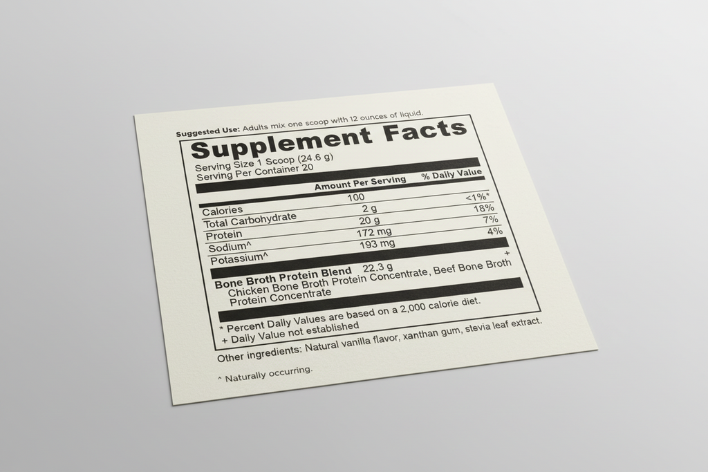 Supplement facts label for a protein blend product