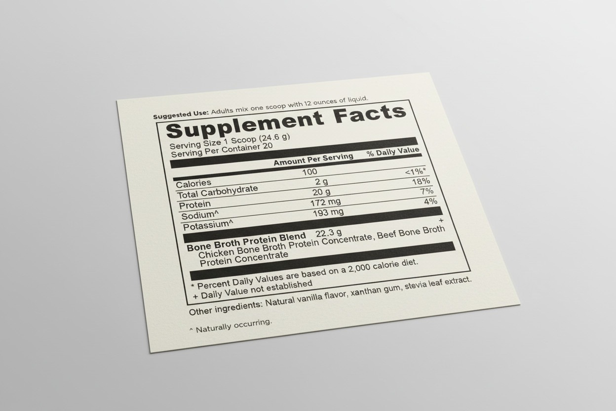 Supplement facts label for a protein blend product