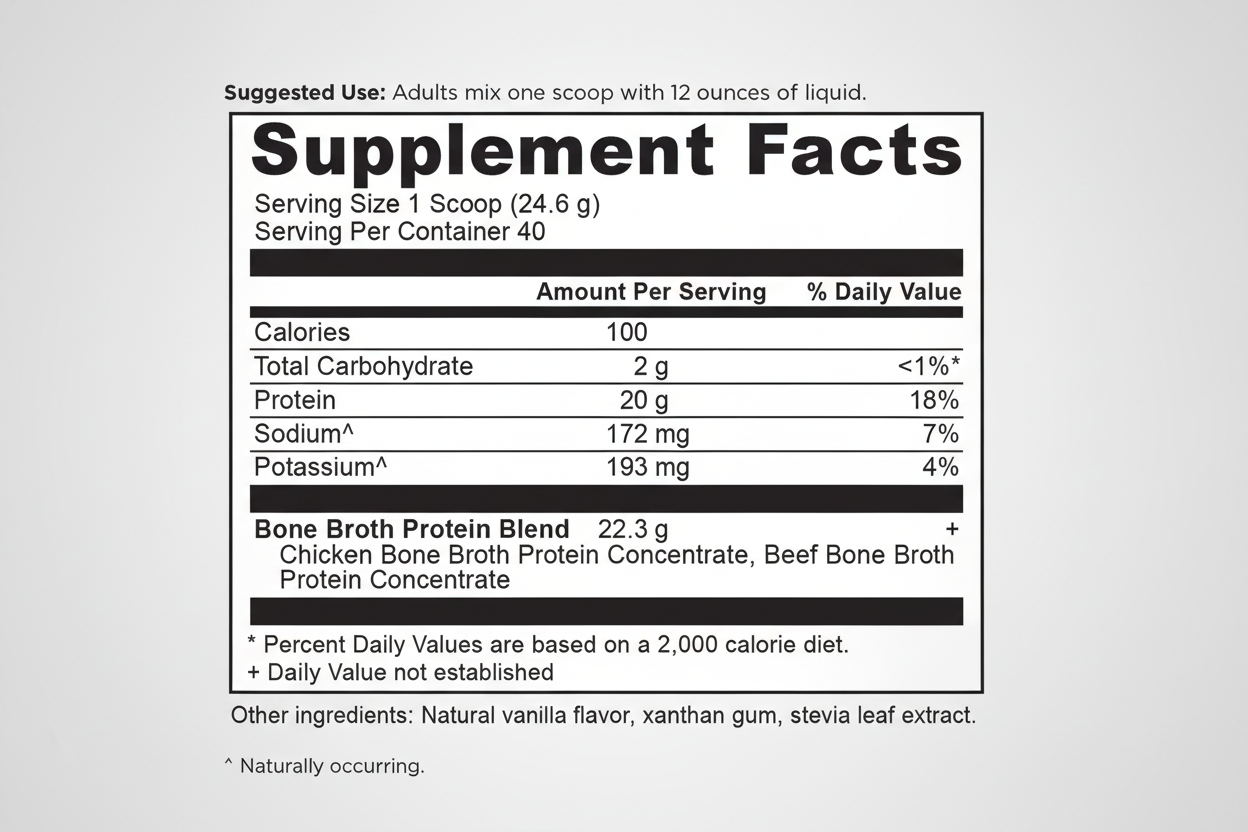 Supplement facts label for a protein blend product