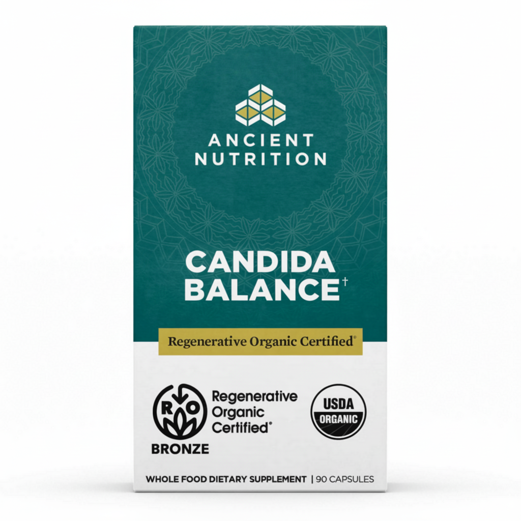 Ancient Nutrition Candida Balance supplement packaging on a white background