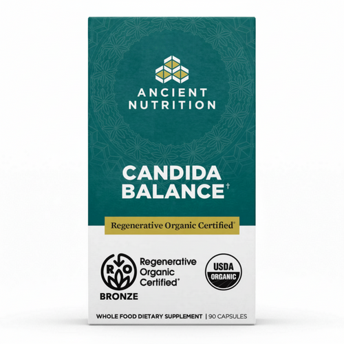 Ancient Nutrition Candida Balance supplement packaging on a white background