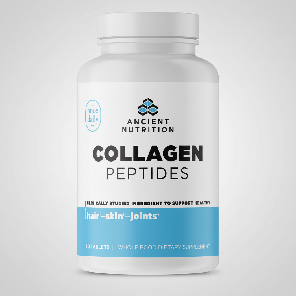Ancient Nutrition Collagen Peptides supplement bottle on a white background
